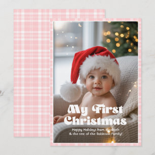 Baby Rosa Rutigt Min Första Jul Baby Julkort