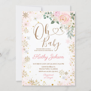 Baby Rosa Snowflake Blommigt Baby Shower Inbjudningar