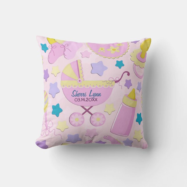 Baby Rosa Stars och Carriage Keepsaké Pillow Kudde (Framsida)