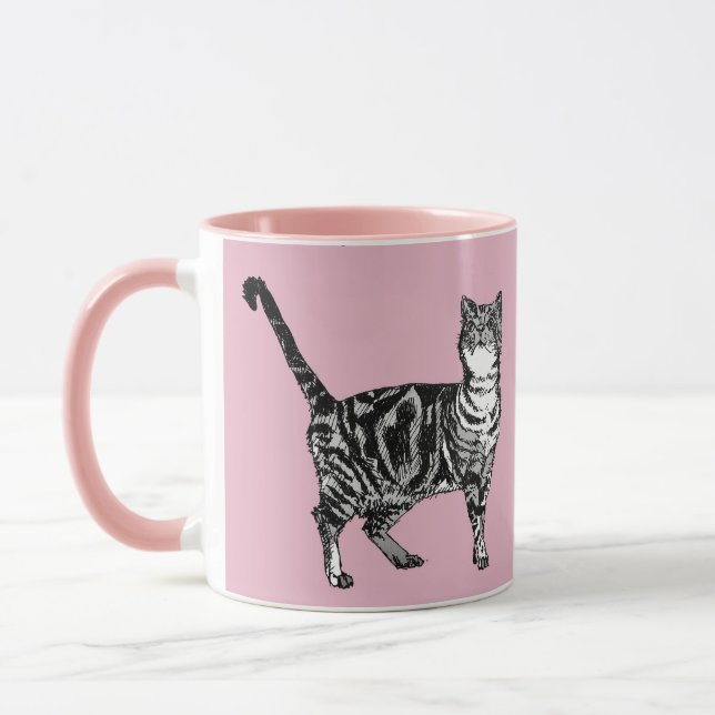 Baby Rosa Tabby katt Cats Whimsical Art Mugg (Vänster)