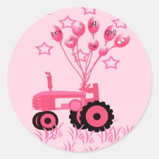 Baby Rosa Tractor med ballonsplockers Runt Klistermärke