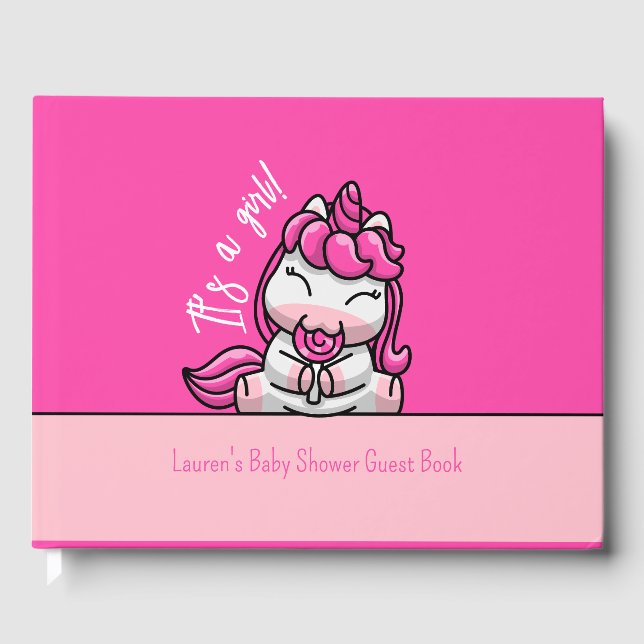 Baby Rosa  Unicorn Gender Reveal Party Gästböcker (Framsida)