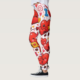 Baby Rosa & Vit Randig Röda Hjärtan Leggings