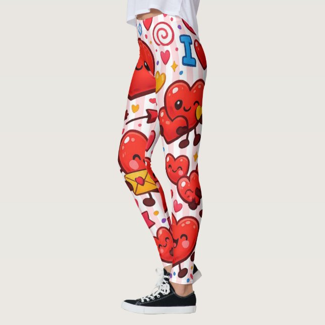 Baby Rosa & Vit Randig Röda Hjärtan Leggings (Vänster)
