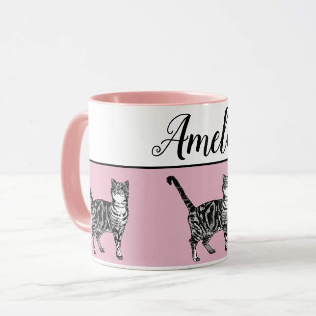 Baby Rosa Vita Tabby katt-katter Whimsical Art Mug Mugg (Framsida vänster)