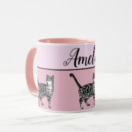 Baby Rosa Vita Tabby katt-katter Whimsical Art Mug Mugg