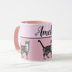 Baby Rosa Vita Tabby katt-katter Whimsical Art Mug Mugg