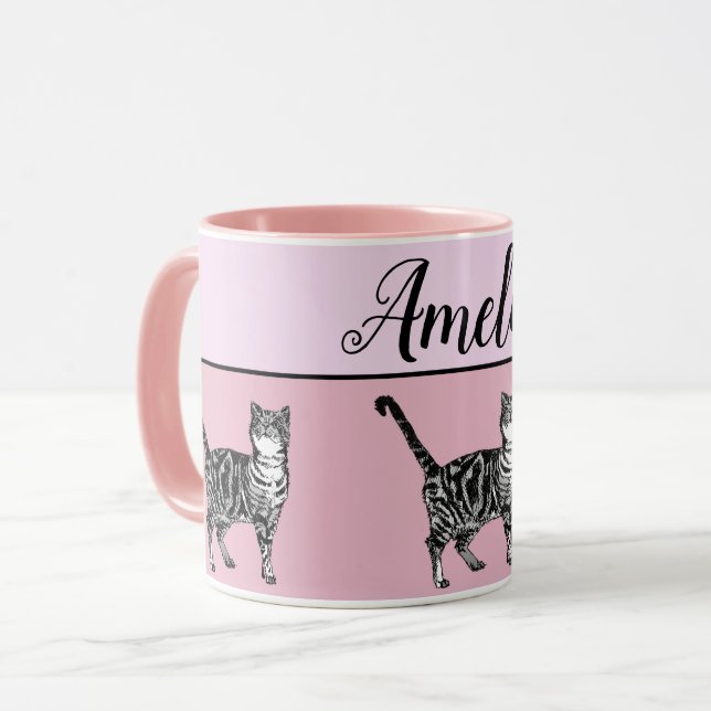 Baby Rosa Vita Tabby katt-katter Whimsical Art Mug Mugg (Framsida vänster)