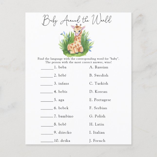 Baby runtom i världen - Baby Shower-spel (Framsida)