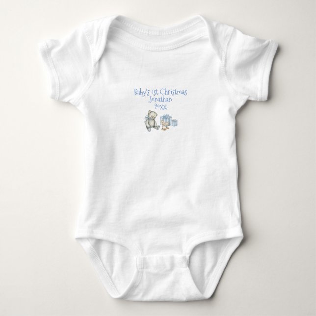 Baby:s 1:a jul Personlig blå Söt T Shirt (Framsida)