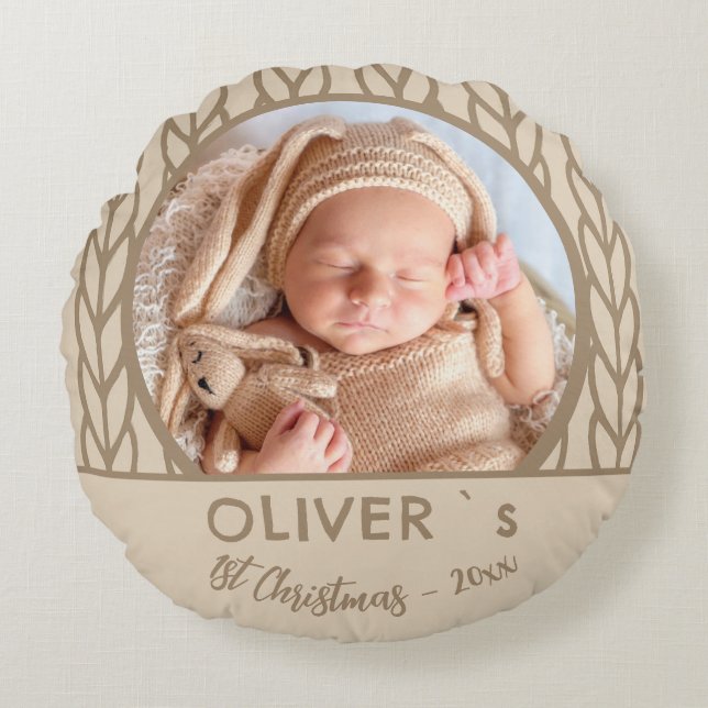 Baby`s 1st Christmas Knitting Photo  Rund Kudde (Framsidan)