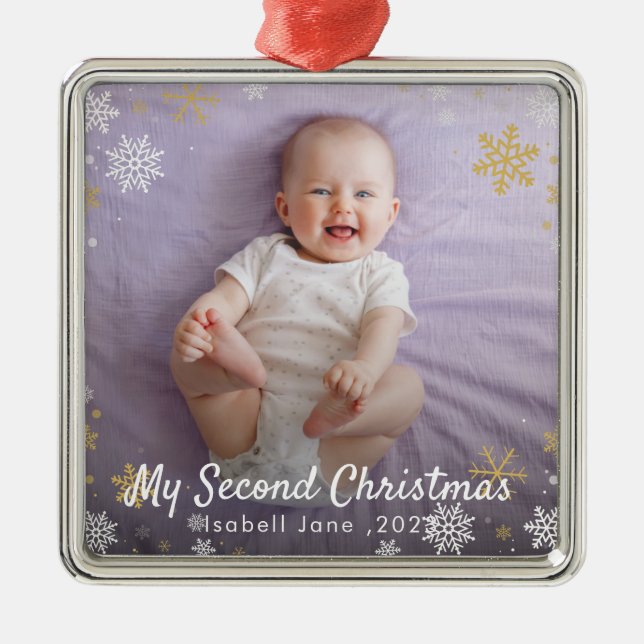 Baby:s 2:a jul röda snöflinga ornament (Framsidan)