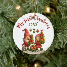 Baby’s First Christmas - Cute Holiday Gnomes Julgransprydnad Keramik