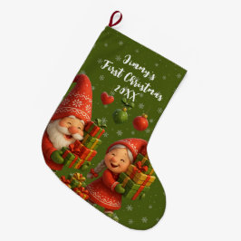 Baby’s First Christmas - Cute Holiday Gnomes Stor Julstrumpa