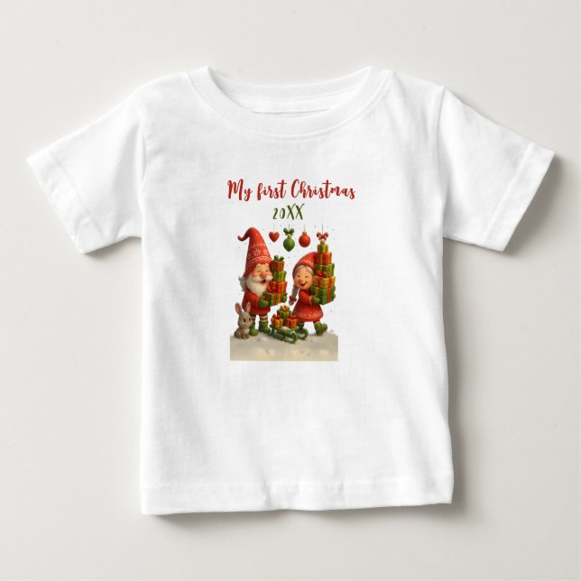 Baby’s First Christmas - Cute Holiday Gnomes T Shirt (Framsida)