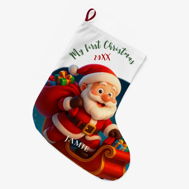 Baby’s First Christmas - Cute Holiday Santa Stor Julstrumpa (Framsidan (Hängande))