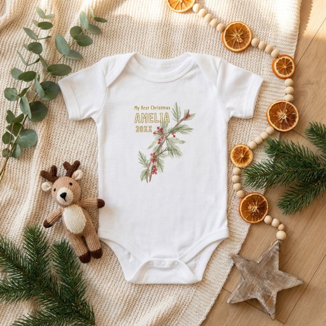 Baby`s First Christmas Holly Winter Foliage T Shirt (Skapare uppladdad)