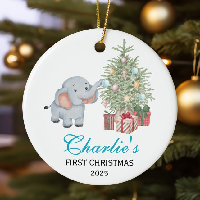 Baby’s First Christmas Personalized Elephant Julgransprydnad Keramik (Skapare uppladdad)