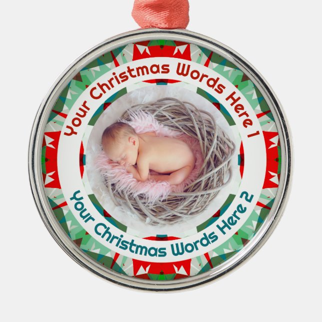 Baby’s First Christmas Red Green Family Photo Gift Julgransprydnad Metall (Framsidan)