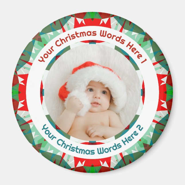 Baby’s First Christmas Red Green Family Photo Gift Magnet (Framsidan)