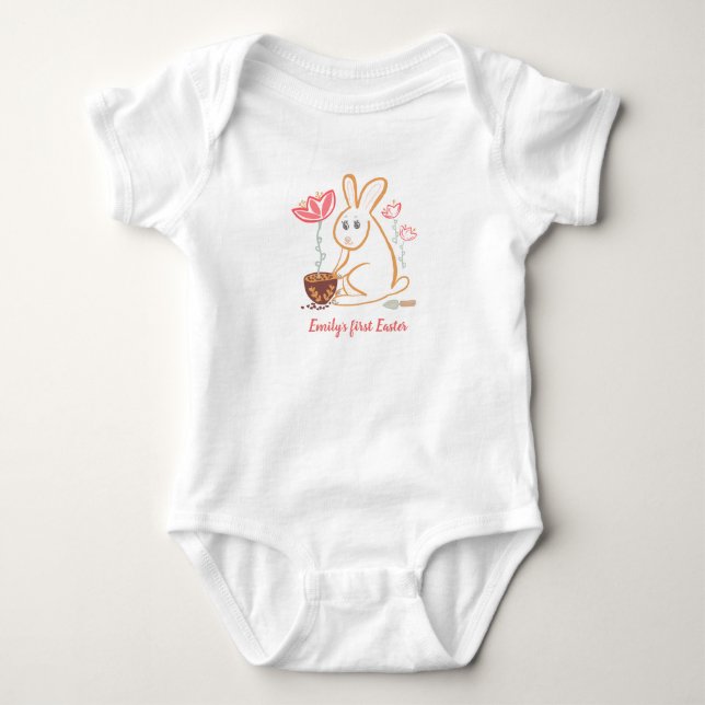 Baby´s first Easter Bunny Garden Hand Drawn Design T Shirt (Framsida)