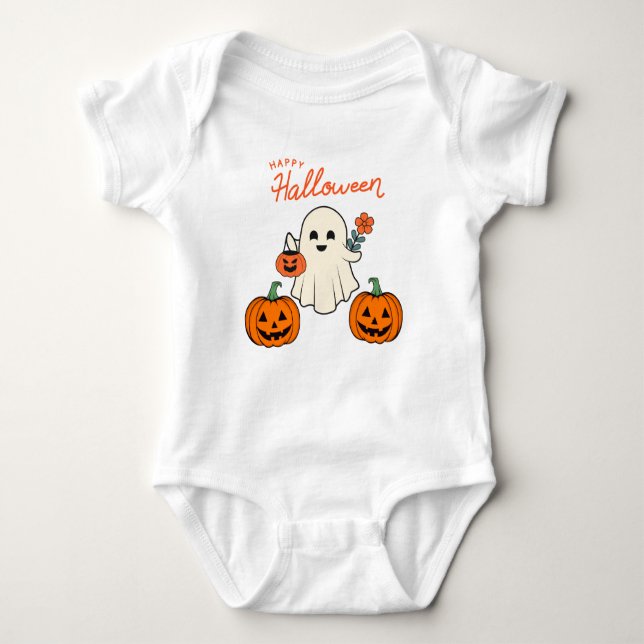 Baby:s First Halloween Ghost och Pumpkin T Shirt (Framsida)