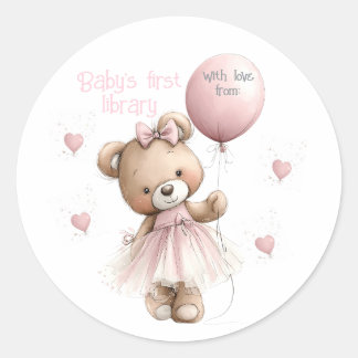 Baby’s First Library Sticker | Pink Teddy Bear Runt Klistermärke