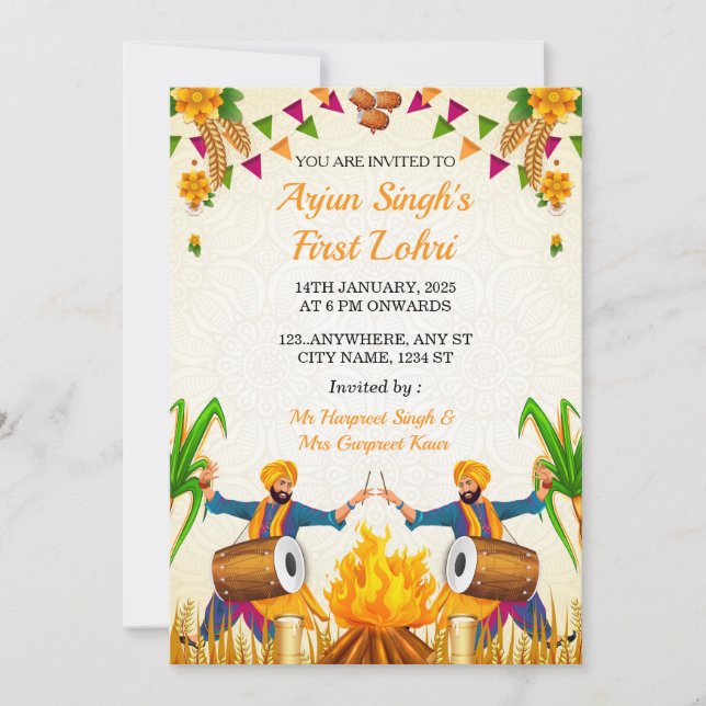 Baby’s First Lohri Invitation, Punjabi Lohri Card Inbjudningar (Framsida)