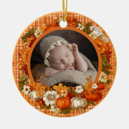 Baby’s First Thanksgiving Fall Floral Photo Julgransprydnad Keramik