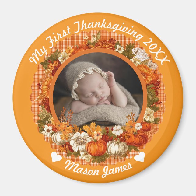 Baby’s First Thanksgiving Fall Floral Photo Magnet (Framsidan)