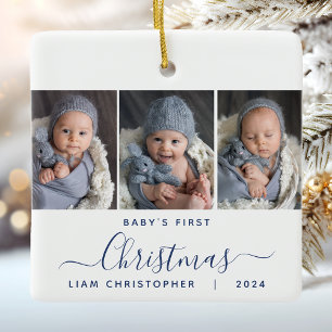 Baby:s första jul 3 Foto Marinblå handskrift Julgransprydnad Keramik