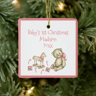 Baby:s första jul Anpassa Rosa Cute Baby Julgransprydnad Keramik
