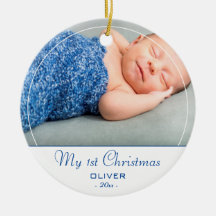 Baby`s första jul Blå baby pojke foto