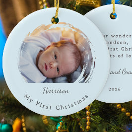 Baby:s första jul Blå Elegant Foto Minnessaker Julgransprydnad Keramik