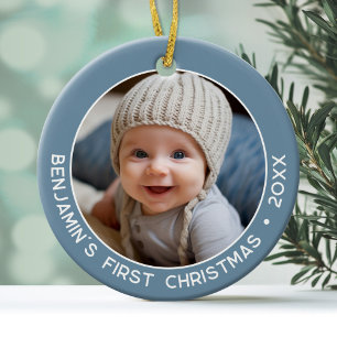 Baby s första jul - Enkel denim pastellblå Julgransprydnad Keramik