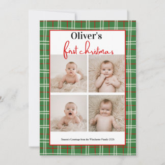 Baby s första jul grön röd rutig 4 Foto Inbjudningar