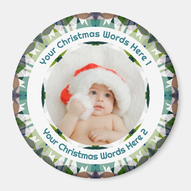 Baby:s första jul gröna foto present minnessaker magnet (Framsidan)