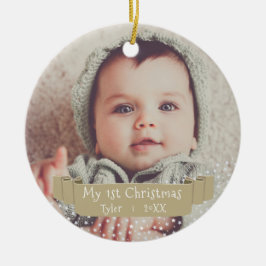 Baby`s första jul Guld Band Foto Julgransprydnad Keramik