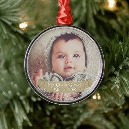 Baby`s första jul Guld Band Foto Julgransprydnad Metall