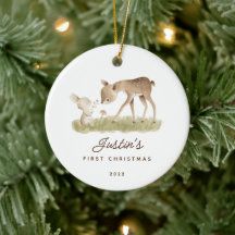 Baby:s första jul hjort kanin keramik Ornament
