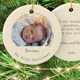 Baby:s första jul kräm anpassad foto kvarvarande julgransprydnad keramik