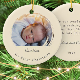 Baby:s första jul kräm anpassad foto kvarvarande julgransprydnad keramik