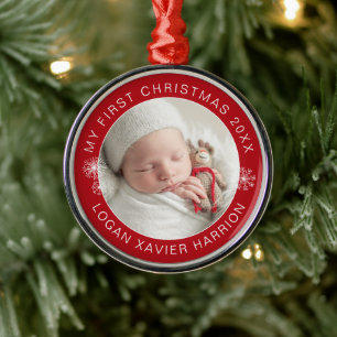 Baby:s första jul minness foto julgransprydnad metall