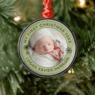 Baby:s första jul minnessfoto julgransprydnad metall