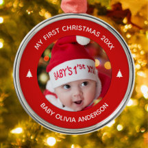 Baby:s första jul röda anpassade minnessaker foto