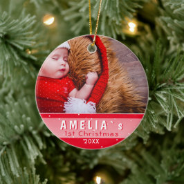 Baby`s första jul röda foto julgransprydnad keramik