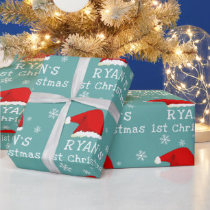 Baby`s Första Jul Röda Tomteluva Snöflinga Presentpapper