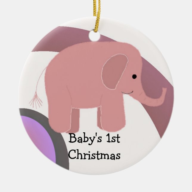 Baby:s första jul Rosa Elefant Julgransprydnad Keramik (Framsidan)