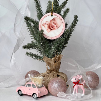 Baby:s första jul Rosa Guld Glitter Julgransprydnad Keramik