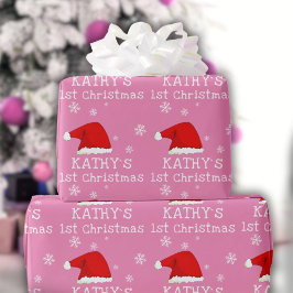 Baby`s Första Jul Rosa Tomtehatt Snöflinga Presentpapper